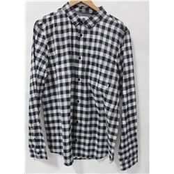 ELEMENT MENS NAVY/WHITE PLAID LONG SLEEVE BUTTON