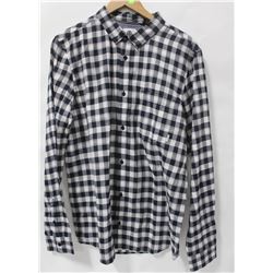 ELEMENT MENS NAVY/WHITE PLAID LONG SLEEVE BUTTON