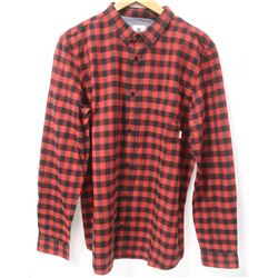 ELEMENT MENS RED/BLACK PLAID LONG SLEEVE BUTTON UP