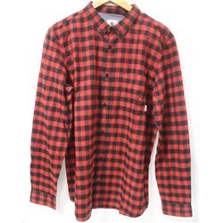 ELEMENT MENS RED/BLACK PLAID LONG SLEEVE BUTTON UP