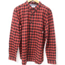 ELEMENT MENS RED/BLACK PLAID LONG SLEEVE BUTTON UP