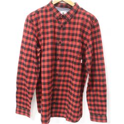 ELEMENT MENS RED/BLACK PLAID LONG SLEEVE BUTTON UP