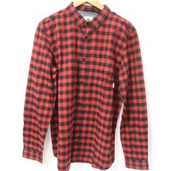 ELEMENT MENS RED/BLACK PLAID LONG SLEEVE BUTTON UP
