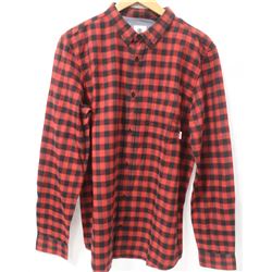 ELEMENT MENS RED/BLACK PLAID LONG SLEEVE BUTTON UP