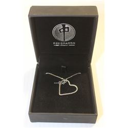 RED DRAGON WOMENS HEART LOGO SILVER TONED NECKLACE