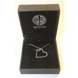 RED DRAGON WOMENS HEART LOGO SILVER TONED NECKLACE