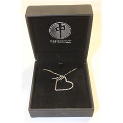 RED DRAGON WOMENS HEART LOGO SILVER TONED NECKLACE