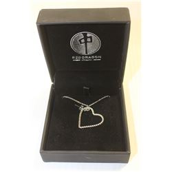 RED DRAGON WOMENS HEART LOGO SILVER TONED NECKLACE