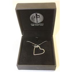 RED DRAGON WOMENS HEART LOGO SILVER TONED NECKLACE