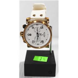 OBSERVER WHITE/GOLD TONE RUBBER BAND WATCH