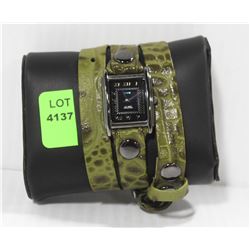 LA MER COLLECTIONS GREEN WRAP AROUND WATCH