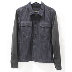 KR3W MENS DENIM & PLEATHER SLEEVE BUTTON UP