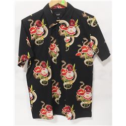 HUF MENS BLACK SNAKE FLOWER HAWAIIAN SHORT SLEEVE