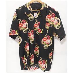 HUF MENS BLACK SNAKE FLOWER HAWAIIAN SHORT SLEEVE