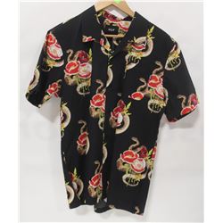 HUF MENS BLACK SNAKE FLOWER HAWAIIAN SHORT SLEEVE