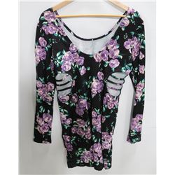VOLCOM WOMENS BLACK/PURPLE FLORAL LONG SLEEVE
