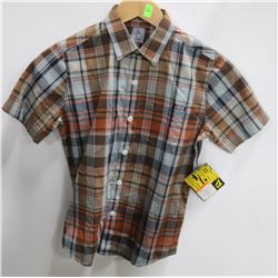 VOLCOM YOUTH BROWN PLAID BUTTON UP BOYS SHORT