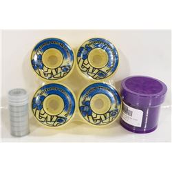 BAG OF 58MM WHEELS, BEARINGS AND HARDWARE