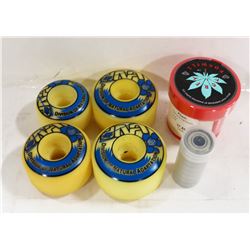 BAG OF 56MM WHEELS, BEARINGS AND HARDWARE