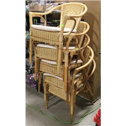 LOT OF 5 WICKER AND WHITE PADDED IKEA CHAIRS