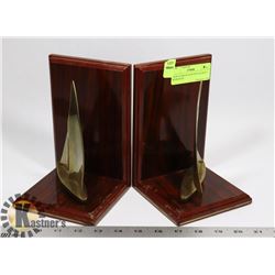 PAIR OF BRASS & WOOD SAILBOAT BOOKENDS