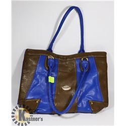 2-TONE BLUE & BROWN LEATHER LIKE PURSE -