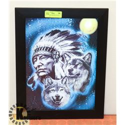 FRAMED HOLOGRAPHIC NATIVE AMERICAN
