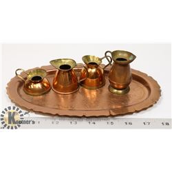 COPPER TRAY WITH 4 MINI COPPER PITCHERS