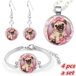 PRETTY PUG KIDS NECKLACE, EARRING AND BRACELET SET