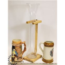 VINTAGE BEER GLASS & 2 COLLECTOR STEINS
