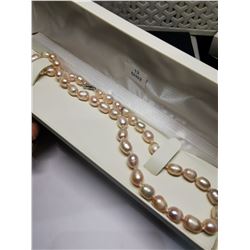 SILVER FRESHWATER KNOTTED PEARLS  NECKLACE