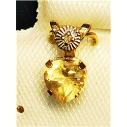 10CT GOLD CITRINE AND DIAMOND  PENDANT