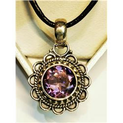 SILVER AMETHYST ON CORD  PENDANT