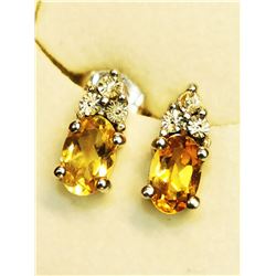SILVER CITRINE AND DIAMOND  EARRINGS
