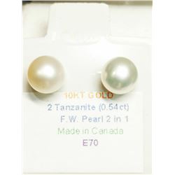 10KT GOLD 2 IN ONE TANZANITE AND PEARL  EARRINGS