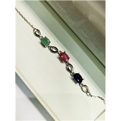 SILVER RUBY SAPPHIRE EMERALD  BRACELET