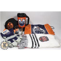 FLAT OF OILERS ITEMS: INCLUDES NEW SNAP BACK HAT,
