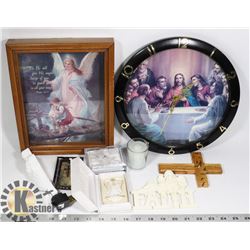 RELIGIOUS ITEM LOT: INCLUDES LAST SUPPER CLOCK,