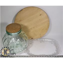 LARGE GLASS JAR, WITH A LAZY SUSAN AND