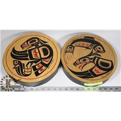 PAIR OF WOOD INUIT ART BOXES