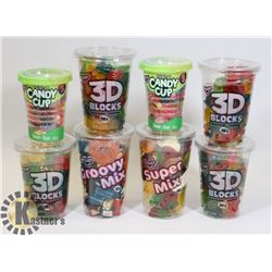 BAG OF 8 ASSORTED CANDY CUPS.