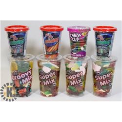 BAG OF 8 ASSORTED CANDY CUPS.