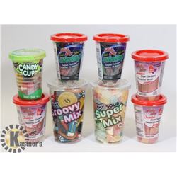 BAG OF 8 ASSORTED CANDY CUPS.