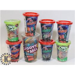 BAG OF 8 ASSORTED CANDY CUPS.