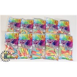 BAG OF SOUR NEON WORMS GUMMIES.