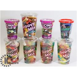 BAG OF 8 ASSORTED CANDY CUPS.