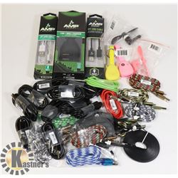 BAG OF ASSORTED CHARGE CABLES.