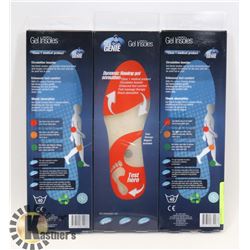 3 PAIRS OF NEW GEL GENIE INSOLES, MENS SIZE 7 - 13