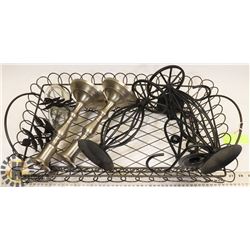 BASKET OF CANDLE HOLDERS