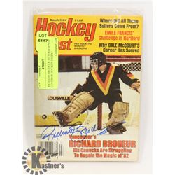 RICHARD BRODEUR AUTOGRAPHED COVER OF HOCKEY DIGEST